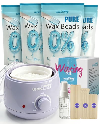 Waxfans Waxing Kit for Women, Mini Wax Pot & Face Wax Kit with Temp Control | 400g Pure wax Beads for Sensitive Skin, Hair Removal for Eyebrow/Bikini/Underarms/Face/Brazilian, At-home Wax Kit, 30 Sticks