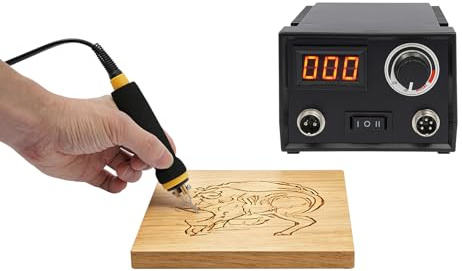 Brandmalerei-Set 80W Lötkolben Set 14 * 11.2 * 9cm Profi-Holzverbrennungsmaschine mit 2* Brandmalstifte 2* Stifthalter 2* Reinigungsschwämme 1 * 28-teiliges Spitzenset & 21* Drahtspitzen