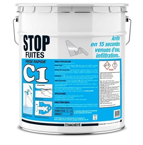 Enduit d'étanchéité, prise rapide, colmatage, anti-infiltrations, murs, maçonnerie, sous-sols, bassins C1 stop fuites - PROCOM 25 Kg