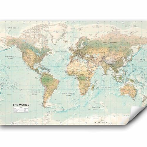 murando Fototapete selbstklebend Weltkarte 245x175cm Foto Tapete Tapetenfolie Möbelfolie Wandverkleidung Wandtapete Motivtapeten Bildtapete Wohnzimmer Schlafzimmer 3d Effekt Geographie Kontinente