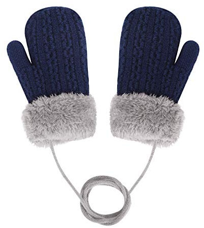 Kinder Doppel Strickhandschuhe Fäustlinge aus Wolle Fausthandschuh Halshandschuhe Plüsch Winterhandschuhe für 1-4 Jahre Kinder