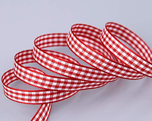 3 m x 10 mm Dekoband KARO Klassik ROT Weiss Schleifenband kariert Geschenkband ohne Draht zum dekorieren Weihnachten Band nähen