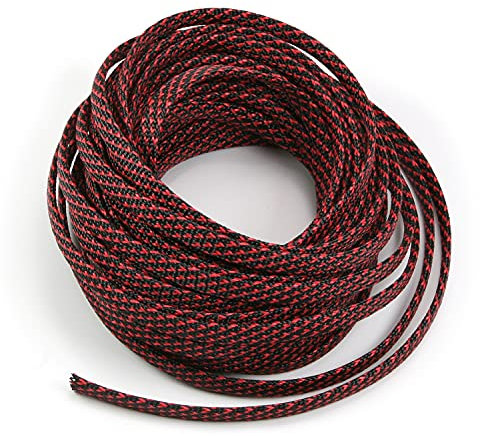 Othmro 1Pc Cable Management Sleeve, Braided Cable Tidy Black and Red, 10m Cable Organizers Cable Protector Wire Tidy for TV/PC USB Cable, 10mm Width