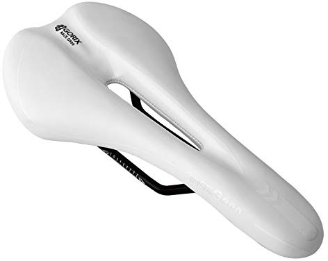 GORIX Bike Saddle Seat Racing Model Comfortable Cushion with Rail Mountain Road Bicycle for Men and Women (3621A) (All White)