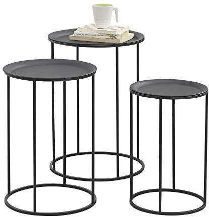 [en.casa] Set de 3 Mesas de Centro de Metal de Diferentes Medidas Mesa Auxiliar de Salón Mesa de té - Mesa de café Negro