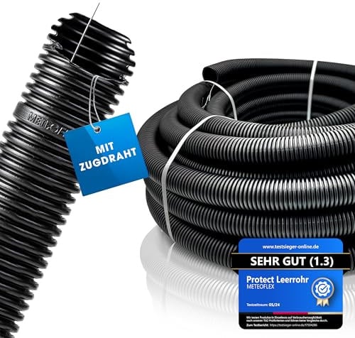 METEOFLEX PROTECT Leerrohr mit Zugdraht/Einzughilfe 750N M20 / M25 / M32 / M40 / M50 aus HDPE - Wellrohr für Erdreich, Erdverlegung, Außenbereich, Beton - hohe Druck- & Schlagfestigkeit (M50-25m)