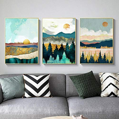 ValerieMantz Poster e Stampa di Paesaggio di Montagna Astratto in Stile Nordico per Soggiorno Alba Stampa Muro 3 Pezzi Pittura Immagine Wall Art 50 * 70 cm * 3 Pezzi