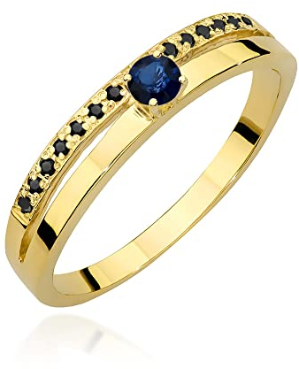 MARKO Doppelter Damen Gold Verlobungsring mit 0.15Ct Saphir und schwarzen Diamanten, 14 Karat Gold (585) | Goldring inklusive Box | Goldring für Frau (Saphir, 57 (18.2))