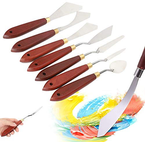 BORDSTRACT Set Spatole Pittura, 7 Pz Spatola Dipingere, In Acciaio Inox Artisti Tavolozze Coltello Miscelazione Raschietto Set per Tutti I Pittura a Olio o Acrilico
