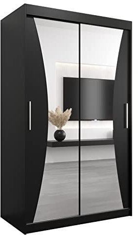 ABIKSMEBLE Armadio con ante scorrevoli Monaco 120 Armadio con asta e mensola Armadio per camera da letto con specchio (nero opaco)