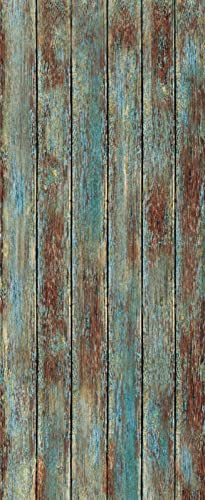 A.Monamour 3D Door Stickers for Interior Doors Old Wooden Boards with Weathered Blue Paint Vinyl Removable Self Adhesive Door Poster Wallpaper Mural Decals for Bedroom Office Bathroom 77x200cm