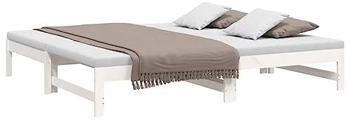 vidaXL Tagesbett Ausziehbar Sofa Gästebett Sofabett Bett Bettsofa Holzbett Schlafsofa Ausziehbett Bettgestell Weiß 2X(90x190) cm Massivholz Kiefer