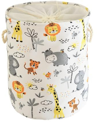 Baby-Wäschekorb, Wäschekorb für Jungen, Spielzeug-Aufbewahrungsbox mit Kordelzugverschluss, Zusammenklappbarer Baby-Wäschekorb für das Kinderzimmer, Kinder-Wäschekorb (Tiere)