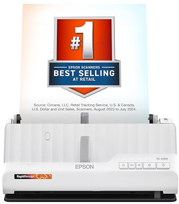 Epson RapidReceipt RR-400W Wireless Compact Desktop Color 2-Sided Document & Tax Receipt Scanner with ScanSmart AI PRO Data Management Software & 20-Page Auto Doc Feeder