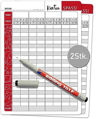 Abwischbare Ersatzblätter im Set mit Markenstift - Extra Große Zahlen und Buchstaben | Senioren geeignet | Übersichtliches Design der Phasen | Wertungsblatt für Kartenspiel (2x A5 Blatt inkl. Stift)