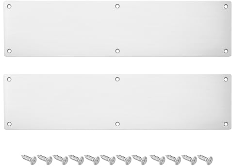 sourcing map 2pcs Door Kick Plate, 4 x 16 Inches Aluminum Kick Plate Door Plate, 2 MM Thickness, for Exterior Front Door or Back Door, Silver