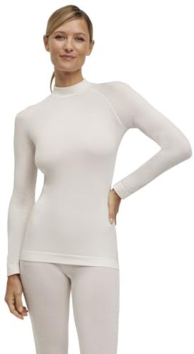 FALKE Damen Baselayer-Shirt Wool-Tech Round Neck W L/s Sh Wolle Funktionsmaterial schnelltrocknend 1 Stück, Weiß Off-White 2040 Trend, L