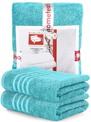 DecoHomeTextil Handtuch-Set 2 Badetücher 70 x 140 cm in Türkis aus 100% Baumwolle, hochwertig, kuschelweich und saugstark