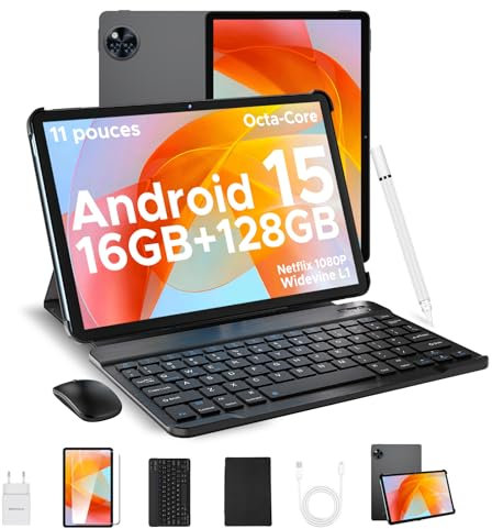 DOOGEE U11 2025 Neueste Android 15 Tablet 11 Zoll 16GB+128GB (2TB TF) Widevine L1 Gaming Tablets, 8580mAh, Octa-Core, 2.4G+5G WiFi, 13MP+5MP, Tablet mit Tastatur, Maus, Stift, Hülle und Schutzfolie