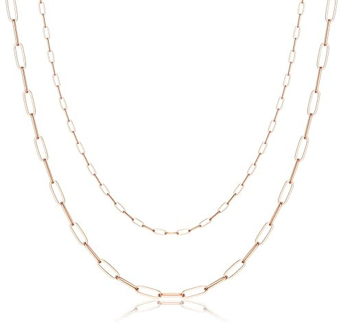 CASSIECA 2 Pezzi Collana Donna, Collane Catena Graffetta Oro Rosa Chaine Acciaio Inossidabile per Donne Ragazza Collana Impilabile Gioielli da Donna Oro/Argento/Oro Rosa