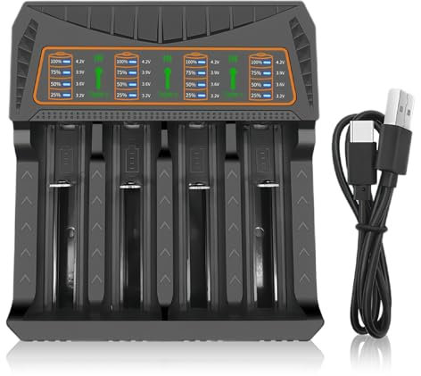 18650 Battery Charger Rechargeable Universal 4-Bay Charger, Automatic LCD Display,Fast Charging for Ni-MH/CD 3.7v Lithium 22650 21700 10340 10440 14500 16340 17335 17500 17670 18500 20700