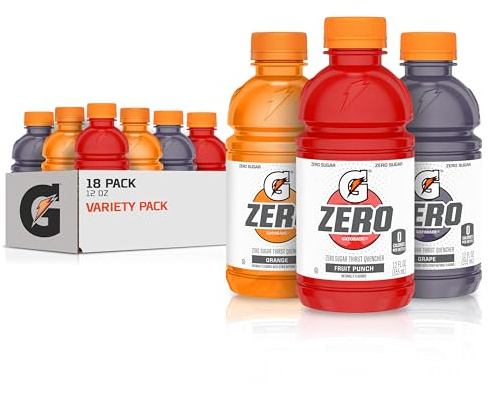 Gatorade G Zero Sports Drink, Fruit Punch, Orange, Grape Variety Pack, 12 Fl Oz (Pack of 18)