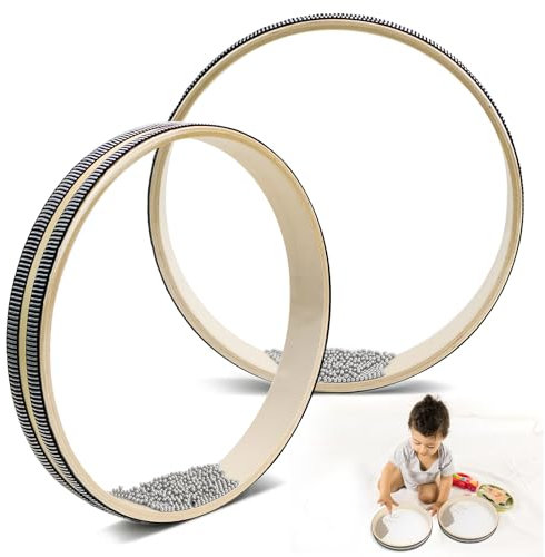 Tamburo ondulato, 2 pezzi, tamburo oceano, tamburo con guscio in legno duro, sfere in acciaio, strumento musicale a mano, 10 pollici, per meditazione e span (10 pollici)