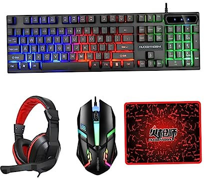 Angoily 1Set Backlit Gaming Keyboard and Mouse with Wired Headset and Mouse Pad Ergonomic Design for Comfortable Use Easy Setup for Gaming and Office Work