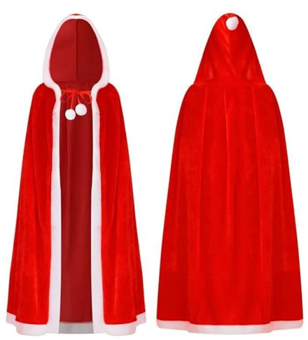 BSITSSS Rosso Costume Babbo Natale Donna, Mantello con Cappuccio Natalizio Lspessito, Moda Antello di NAtale, Costume Natale Donna, Vestito Babbo Natale per Bambini, Adolescenti e Adulti
