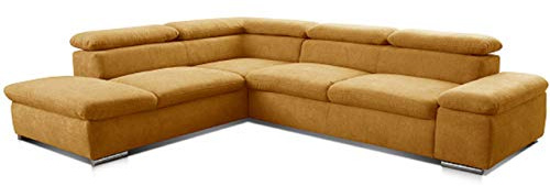Cavadore Ecksofa Alkatraz / Großes Eck-Schlafsofa mit Ottomanen links und verstellbaren Kopfstützen/ Modernes Design / 274 x 66 x 228 cm / Gelb