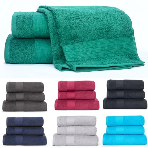 Heim24h 3er Handtuch Set 2 Handtücher 1 Duschtücher Premium Qualität aus 100% Baumwolle weich mit hoher Saugfähigkeit (Dundekgrün)
