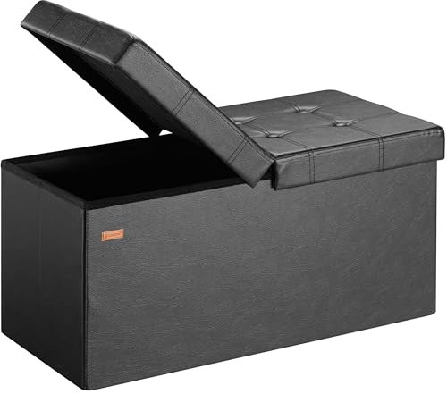 CASARIA® Banco Almacenaje Baúl Capacidad 100L Carga hasta 300kg 80x40x40cm Puff Otomana Plegable Tapizado Acolchado Salón Dormitorio Entrada Negro