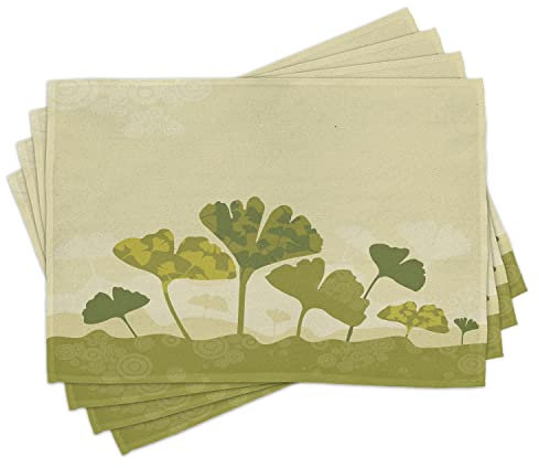 ABAKUHAUS Gingko Platzmatten, Baum-Blatt-Stamm Biloba natürliche Gebogene Blätter-Saisonernte-Grafik, Tiscjdeco aus Farbfesten Stoff für das Esszimmer und Küch, Olivengrün und Beige