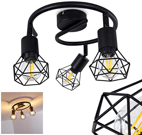 Deckenleuchte Baripada, verstellbare Deckenlampe aus Metall in Schwarz, 3-flammig, 3 x E14-Fassung, Spot im Retro/Vintage Design in Gitter-Optik m. Lichteffekt an der Decke, ohne Leuchtmittel