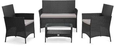 SVITA Brooklyn Gartenmöbel Poly Rattan Sitzgruppe Essgruppe Set Sofa-Garnitur Lounge Schwarz