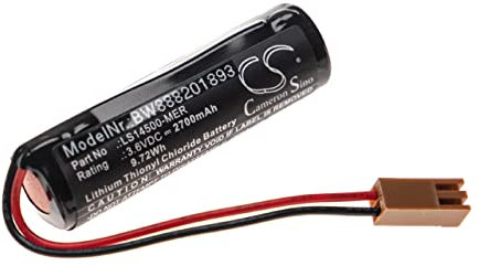 vhbw 1x Batterie kompatibel mit Mitsubishi CR3-535M, CR3, M600, M500, CR2A, CR2-532M, CR2, CR1 Steuereinheit (2700 mAh, 3,6 V, Li-SOCl2)