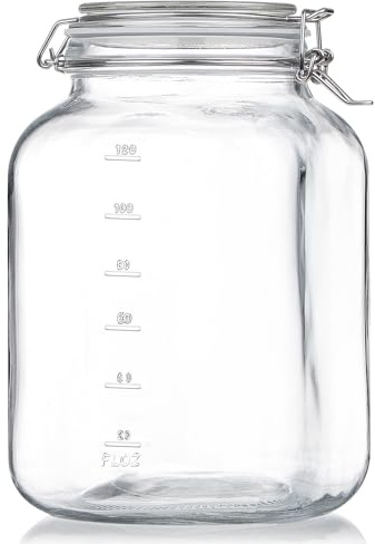 Folinstall 1 Gallon Glass Jar with Airtight Lid, 4.3 Wide Mouth Mason Jars