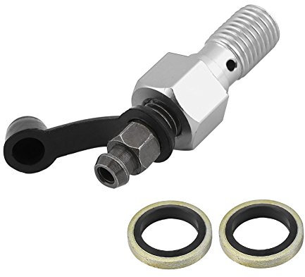 Vite di spurgo per bullone banjo, M10x1.25mm Cilindro maestro del freno per moto Vite di spurgo pinza per capezzolo Bullone banjo + cappuccio antipolvere(Argento)