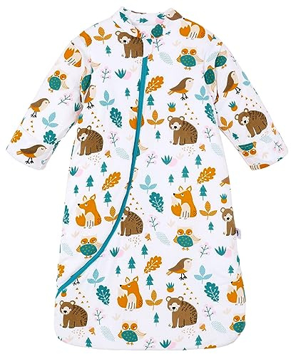 Chilsuessy Baby Sleeping Bag with Detachable Long Sleeves 2.5 Tog Wearable Blanket for Winter Toddler Sleeping Bag Kids Sleeping Sack for Infant Toddler, Happy Forest, 3-6 Months