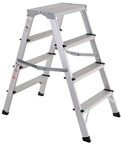 Trittleiter 2x4 Stufen aus Aluminium – klappbar, leicht & stabil – TÜV/GS geprüft, rutschfest, 150 kg belastbar – Haushalt, Küche, Camping, Garage – Raburg