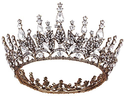 Vofler Crowns for Women, Black Gold Gothic Baroque Queen Tiara Crystal Rhinestone Hair Accessories Cake Topper for Princess Bridal Girls Birthday Wedding Prom Pageant Homecoming Costume Cosplay Party