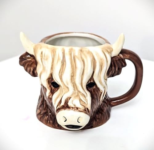WiseAccordio Animal Designs Mug 3D Novelty Mugs, Highland Cow Head Shaped Tea Coffee Mug,Mugs for Men Women Hot Drinks Cute Cups Presents,Gift for Animal Lovers
