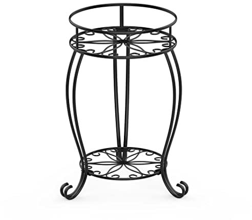 FaithLand Pflanzenständer, robuster Metall-Pflanzgefäßhalter für drinnen und draußen, 2 Etagen, rund, Topfstützen, Eckregal, Schwarz