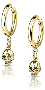 beyoutifulthings 1 Paar Damen Creolen Ohr-Hänger Totenkopf-Anhänger Ohr-ringe Ohr-stecker Ohringe Gold