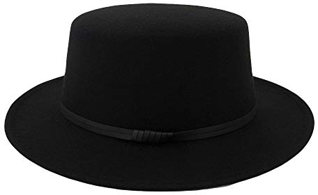 EVAEVA Vettel Cap Unisex-Fedora-Hut mit breiter Krempe, Wollgürtel, Flache Oberseite, Partykirche, Hüte, Mütze Nebelkind Cap Herren Schwarz (Black, One Size)