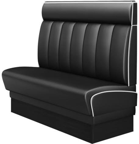 GGMMÖBEL Diner 2 | Dinerbank | B:H 180 x 123 cm | Gestreift | Schwarz | Leder | Keder: Weiß | Sitzhöhe: 48 cm