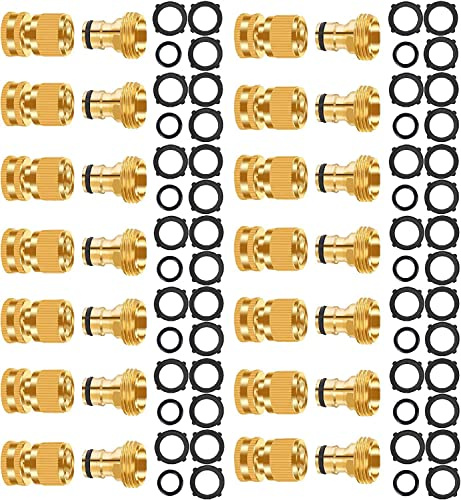 FRQNTKPA Gartenschlauch-Schnellverbinder, auslaufsicher, 3/4 Zoll, GHT-Gewinde, Wasserschlauch, weiblich, Adapter und männlicher Adapter, Messing-Wasserrohranschluss, einfach zu bedienen (14 Stück)