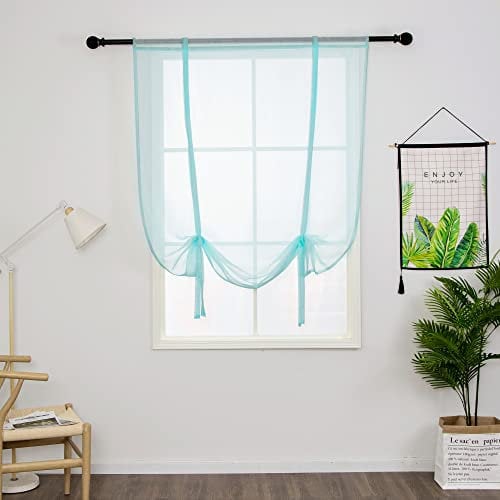 SIMPVALE 1 Piece Roman Blind Translucent Tulle Curtains Vertical Rod Pocket for Bedroom, Kitchen, Living Room, Light Blue, Width 60 cm x Height 140 cm