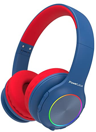 PowerLocus Kinderkopfhörer Bluetooth, Kinder Kopfhörer Kabellos mit LED-Leuchten und 94DB Lautstärkebegrenzung, Faltbare Kopfhörer, HD Stereo, Micro SD,Eingebautes Mikrofon für Schule/Laptop/Handy/TV