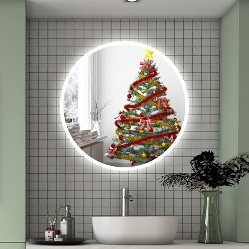 Aica Sanitär LED Badspiegel rund 50 cm Touch Beschlagfrei Wandspiegel mit Beleuchtung Lichtspiegel Badezimmerspiegel mit Beleuchtung